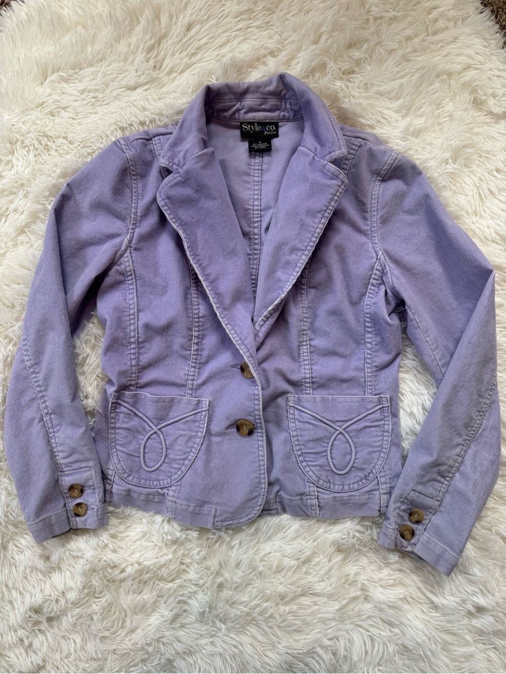 Y2K Style & Co lavender purple corduroy blazer jacket button up size small